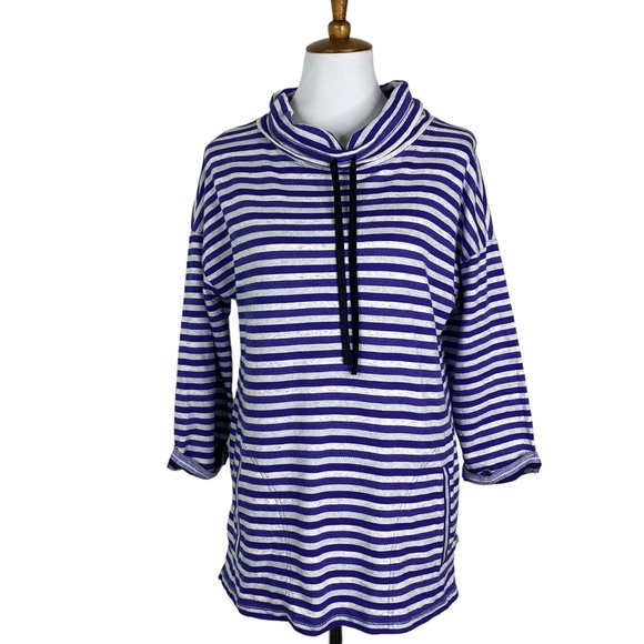 Talbots Tops - NWT T by Talbots Purple Stripe Pullover Top Funnel Neck Sz. L Cotton